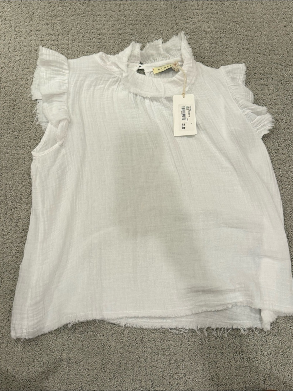 Sleeveless Ruffle-Trim Mock Neck Blouse - White
